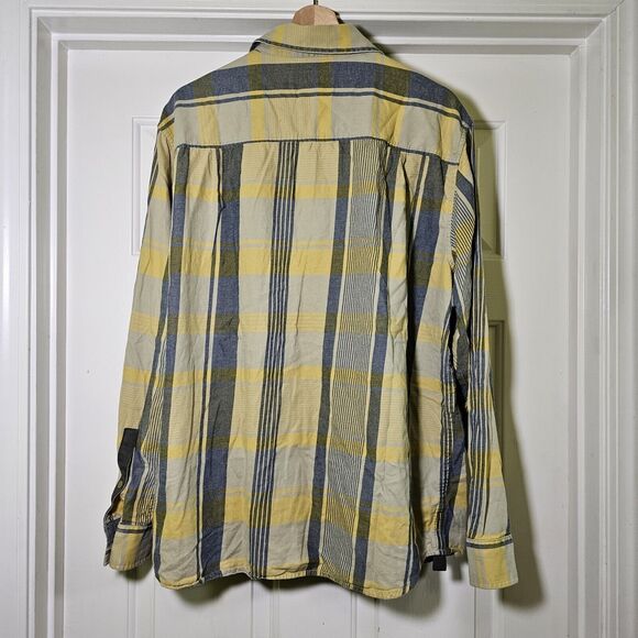 REI Shirt Mens XL Extra Large Yellow Grey Plaid Button Up Long Sleeve Pockets - Picture 2 of 8